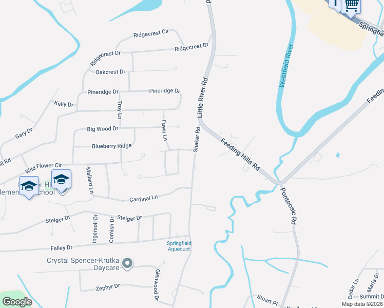 map of restaurants, bars, coffee shops, grocery stores, and more near 51 Shaker Road in Westfield