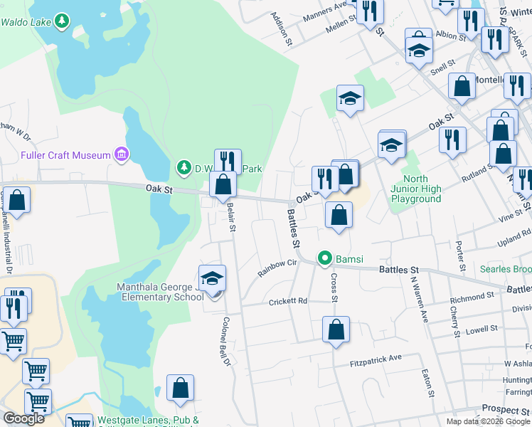 map of restaurants, bars, coffee shops, grocery stores, and more near 5 Oak Ridge Drive West in Brockton