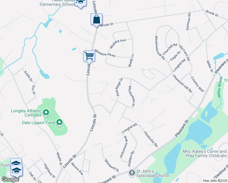 map of restaurants, bars, coffee shops, grocery stores, and more near 61 Pine Ridge Drive in Franklin
