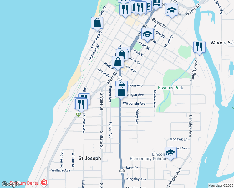 map of restaurants, bars, coffee shops, grocery stores, and more near 1408 Niles Avenue in Saint Joseph