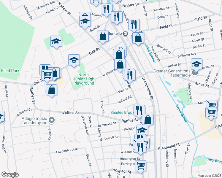 map of restaurants, bars, coffee shops, grocery stores, and more near 20 Holbrook Avenue in Brockton