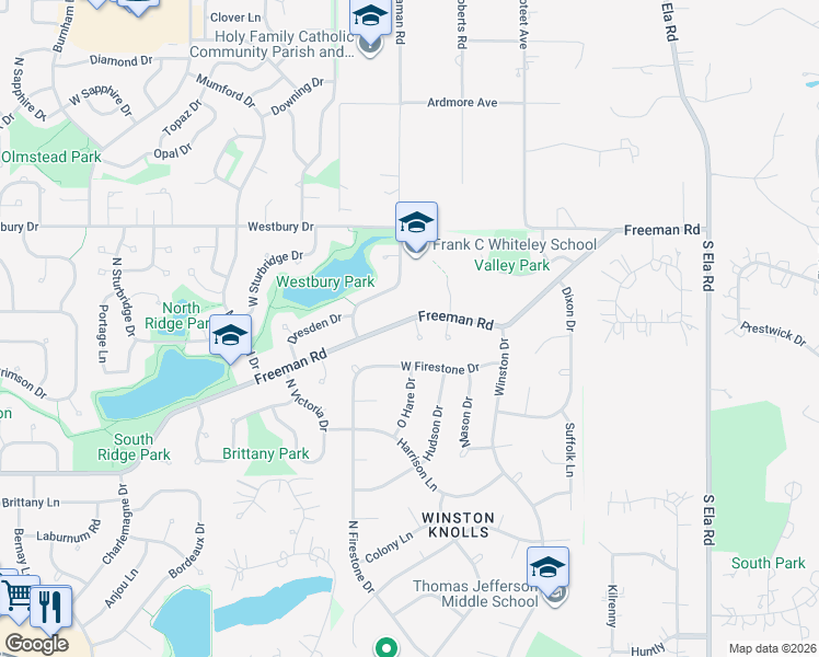 map of restaurants, bars, coffee shops, grocery stores, and more near 975 Freeman Road in Hoffman Estates