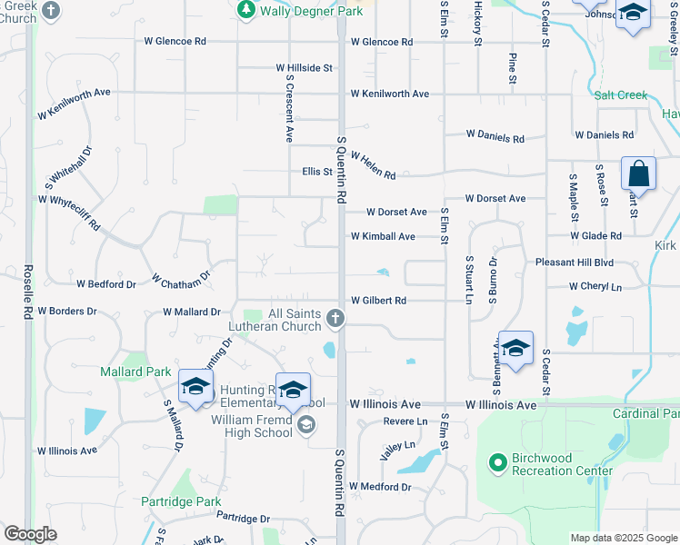 map of restaurants, bars, coffee shops, grocery stores, and more near 809 West Kathleen Lane in Palatine