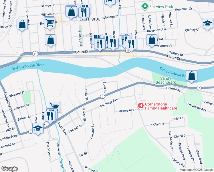 map of restaurants, bars, coffee shops, grocery stores, and more near 5 Bond St in Binghamton
