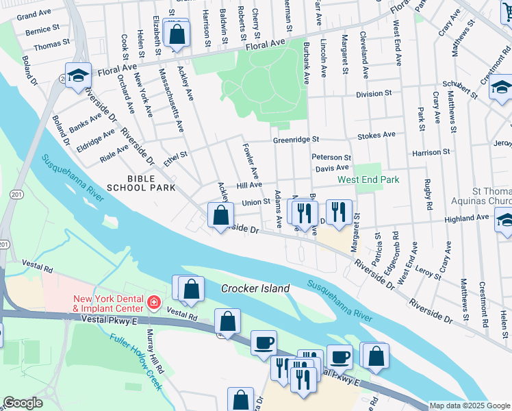 map of restaurants, bars, coffee shops, grocery stores, and more near 78 Union St in Johnson City