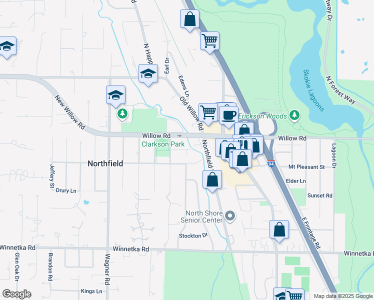 map of restaurants, bars, coffee shops, grocery stores, and more near 1884 Abbott Court in Northfield