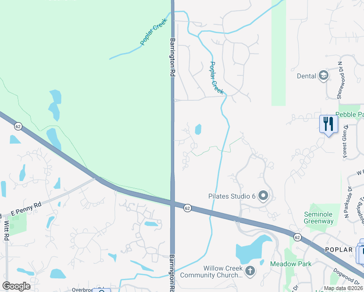 map of restaurants, bars, coffee shops, grocery stores, and more near 1 Farmington Drive in South Barrington