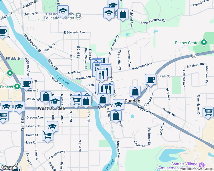 map of restaurants, bars, coffee shops, grocery stores, and more near 4 East 3rd Street in East Dundee