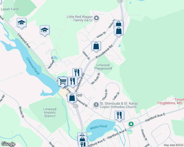 map of restaurants, bars, coffee shops, grocery stores, and more near 93 School Park in Northbridge