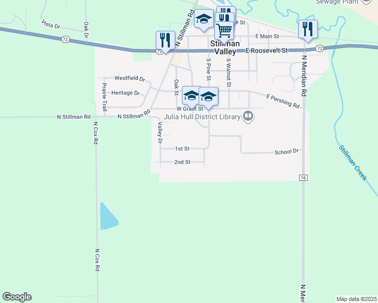 map of restaurants, bars, coffee shops, grocery stores, and more near 316 1st Street in Stillman Valley