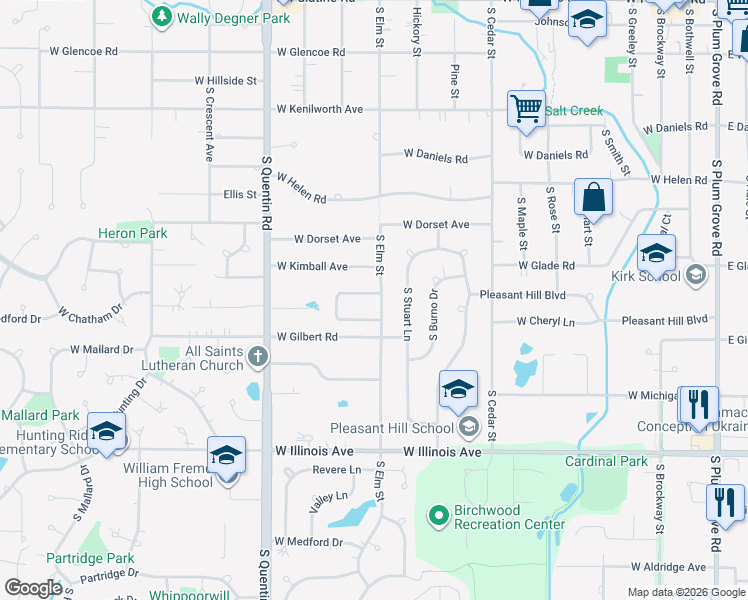 map of restaurants, bars, coffee shops, grocery stores, and more near 515 South Echo Lane in Palatine