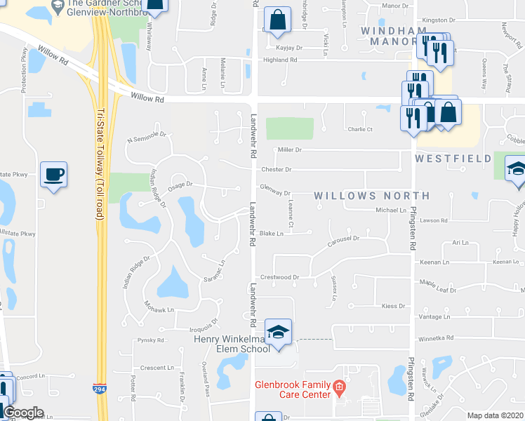 map of restaurants, bars, coffee shops, grocery stores, and more near 2881 Landwehr Road in Northbrook
