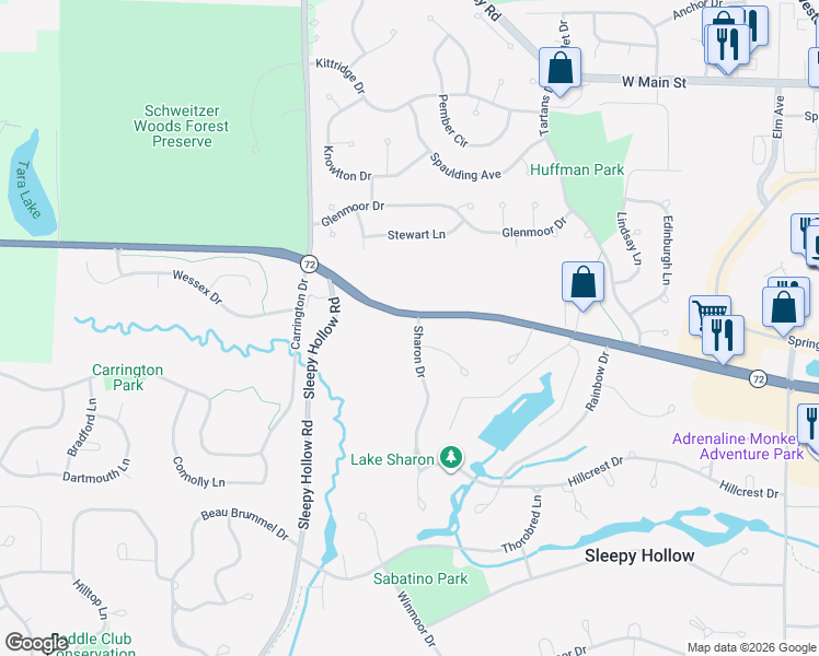 map of restaurants, bars, coffee shops, grocery stores, and more near 1816 Paula Court in Sleepy Hollow