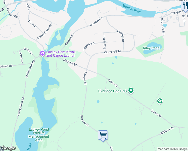 map of restaurants, bars, coffee shops, grocery stores, and more near 42 McGuire Road in Sutton