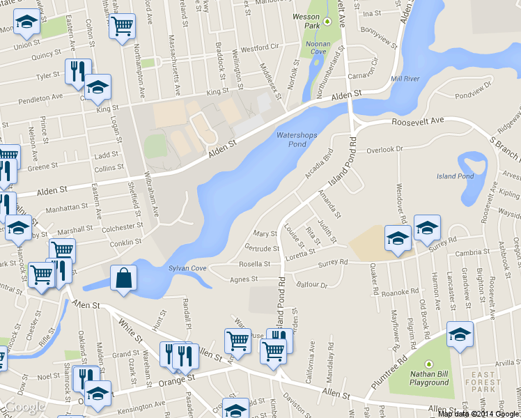 map of restaurants, bars, coffee shops, grocery stores, and more near 135 Arcadia Boulevard in Springfield