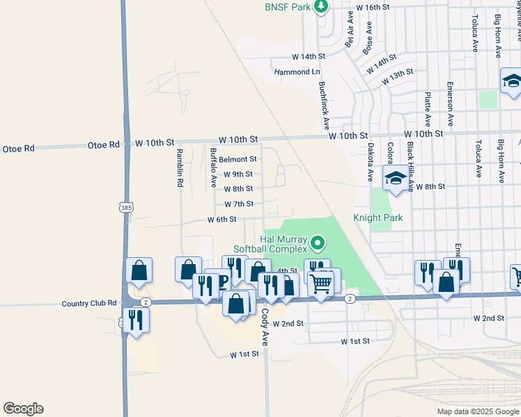 map of restaurants, bars, coffee shops, grocery stores, and more near 400-598 Cody Avenue in Alliance