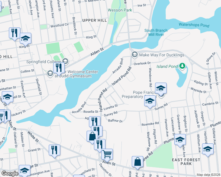 map of restaurants, bars, coffee shops, grocery stores, and more near 15 Fayette Street in Springfield