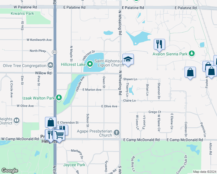 map of restaurants, bars, coffee shops, grocery stores, and more near 302 East Marion Avenue in Prospect Heights