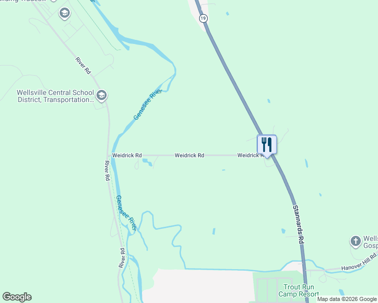map of restaurants, bars, coffee shops, grocery stores, and more near 3592 Weidrick Road in Wellsville