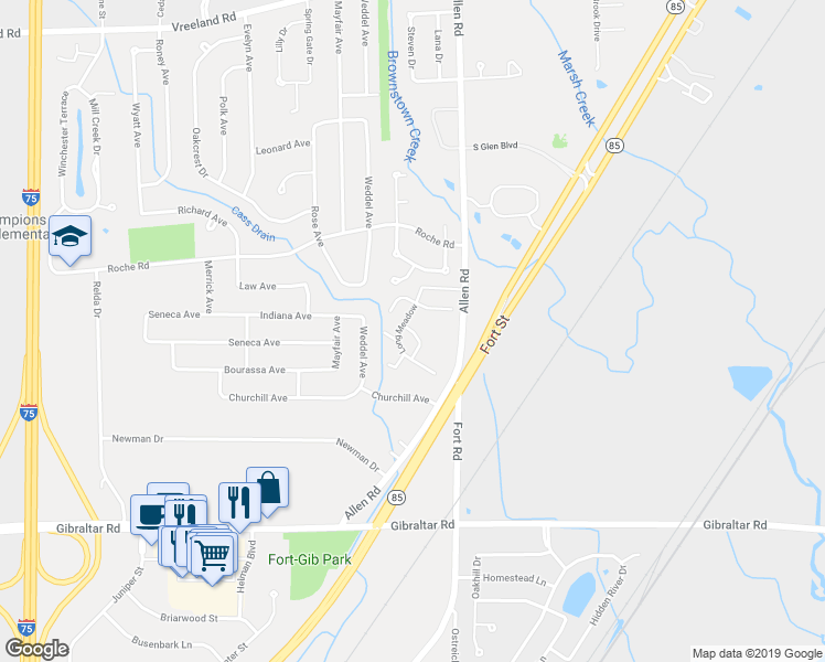 map of restaurants, bars, coffee shops, grocery stores, and more near 28327 Greenbriar Way in Trenton