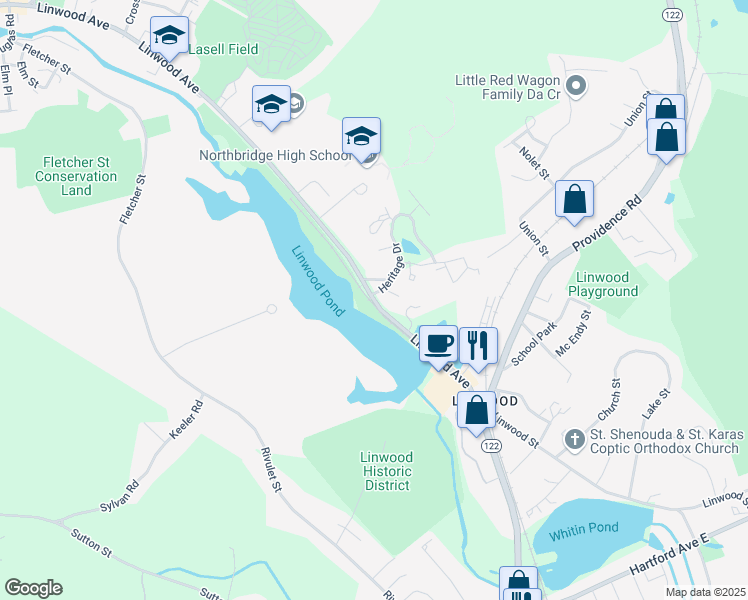 map of restaurants, bars, coffee shops, grocery stores, and more near 427 Linwood Avenue in Northbridge