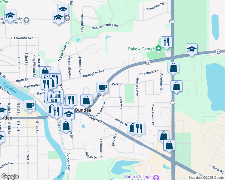 map of restaurants, bars, coffee shops, grocery stores, and more near 138 Linden Avenue in East Dundee