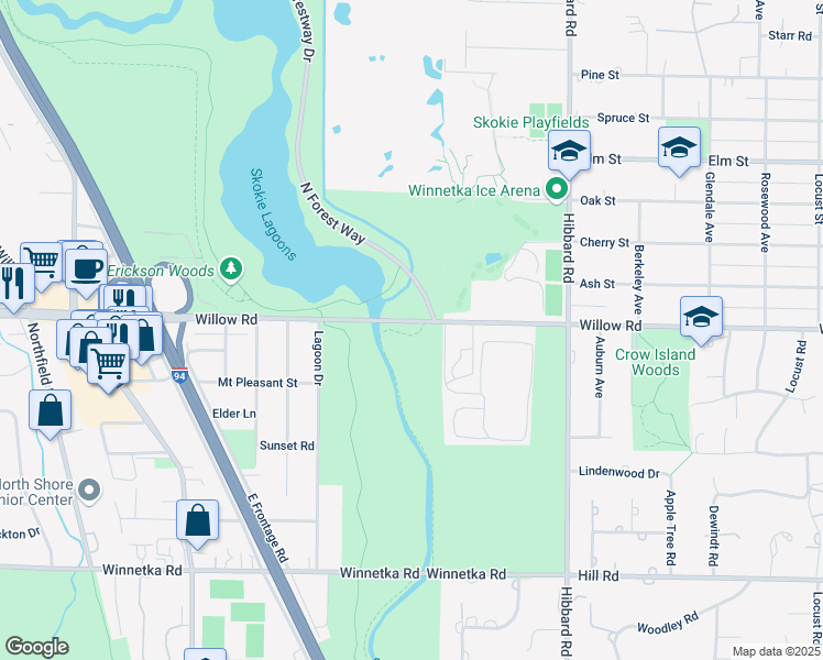 map of restaurants, bars, coffee shops, grocery stores, and more near in Winnetka