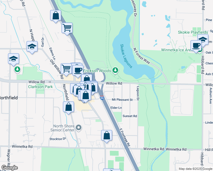 map of restaurants, bars, coffee shops, grocery stores, and more near 1703 Orchard Lane in Northfield