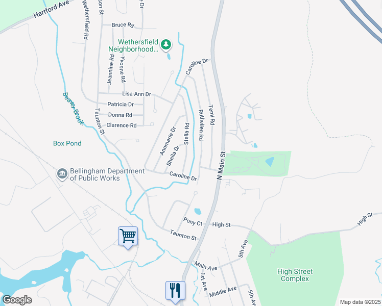 map of restaurants, bars, coffee shops, grocery stores, and more near 165 Stella Road in Bellingham