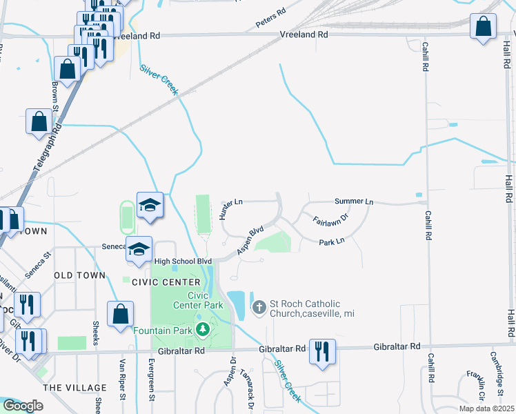 map of restaurants, bars, coffee shops, grocery stores, and more near 28216 Aspen Boulevard in Flat Rock