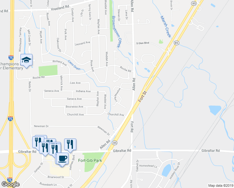 map of restaurants, bars, coffee shops, grocery stores, and more near 28305 Greenbriar Way in Trenton