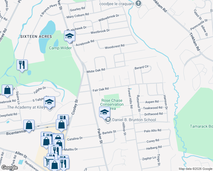 map of restaurants, bars, coffee shops, grocery stores, and more near 65 Fair Oak Road in Springfield