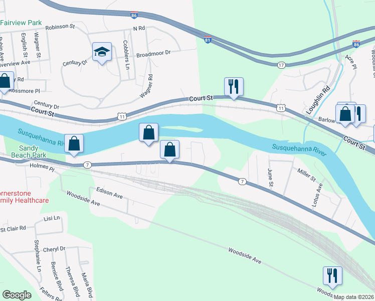 map of restaurants, bars, coffee shops, grocery stores, and more near 1 Barbara Avenue in Binghamton