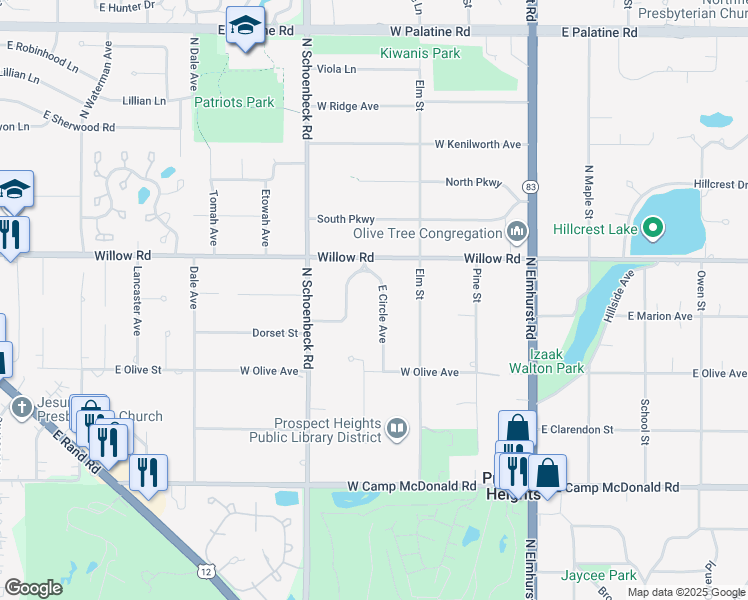 map of restaurants, bars, coffee shops, grocery stores, and more near 208 East Circle Avenue in Prospect Heights
