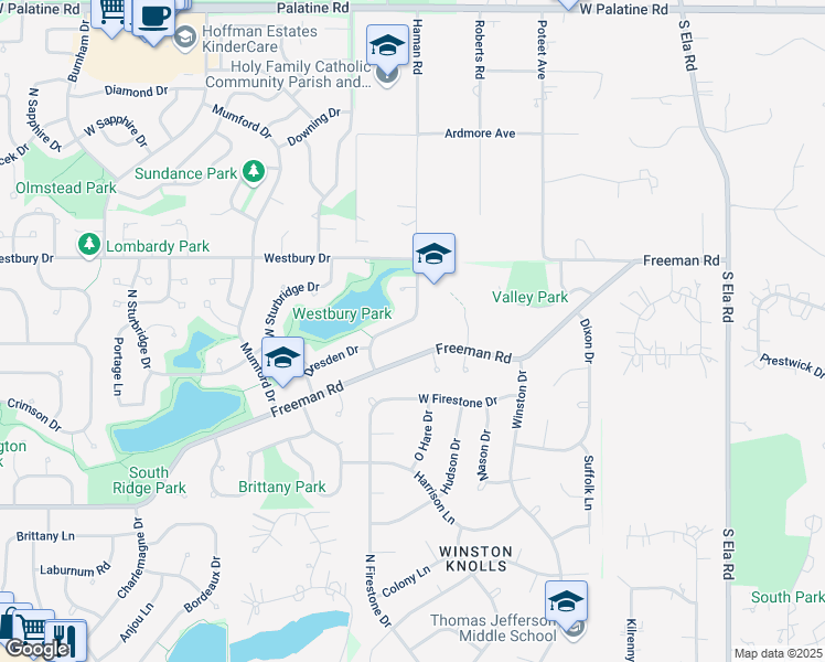 map of restaurants, bars, coffee shops, grocery stores, and more near 4335 Haman Avenue in Hoffman Estates