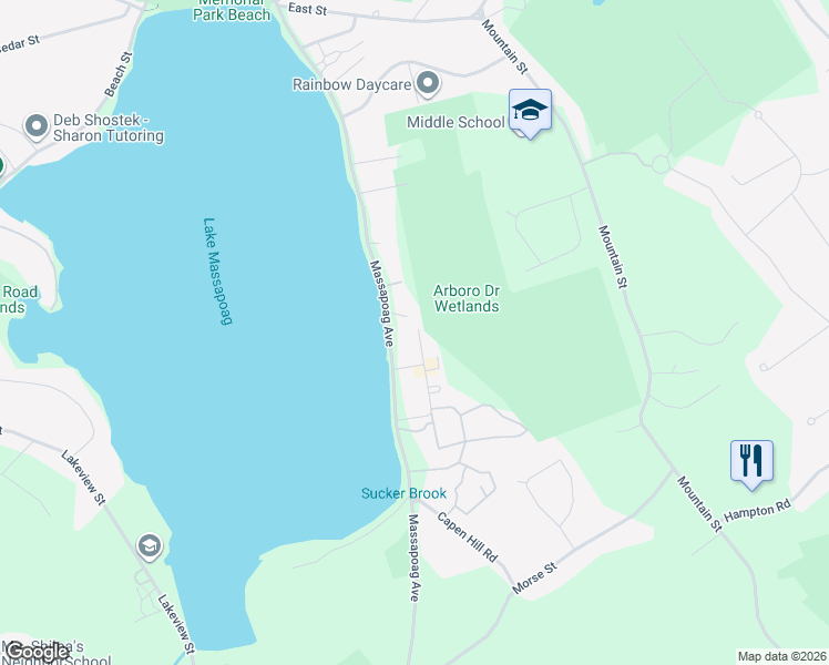 map of restaurants, bars, coffee shops, grocery stores, and more near 31 Highland Avenue in Sharon