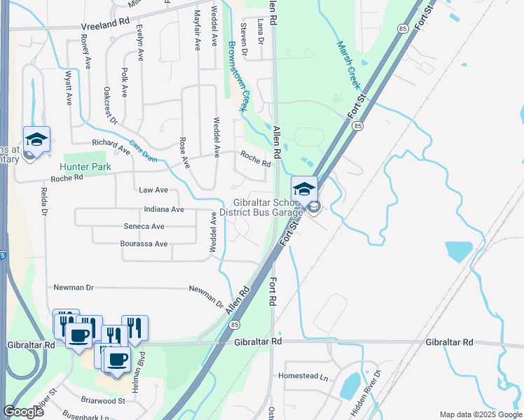 map of restaurants, bars, coffee shops, grocery stores, and more near 20036 Village Green Court in Brownstown Charter Township