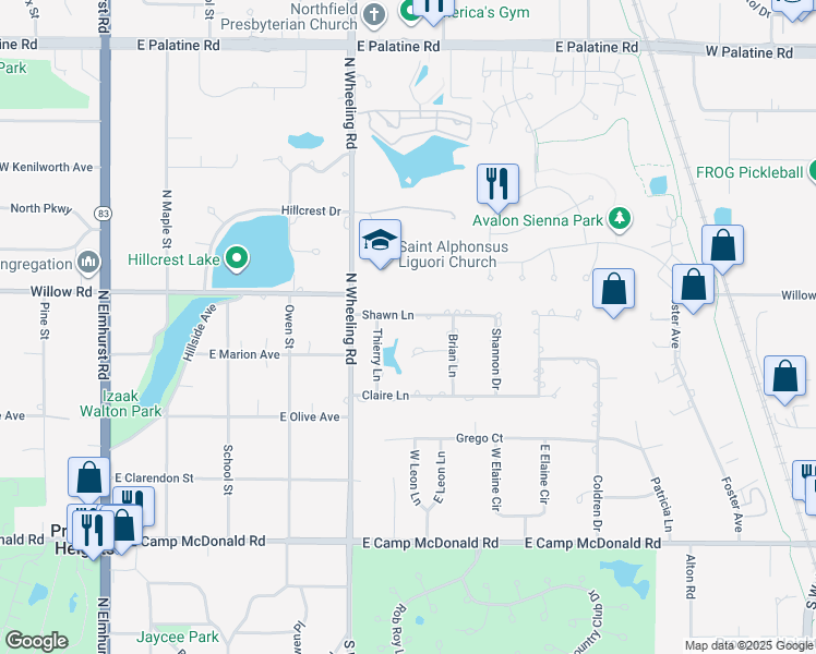 map of restaurants, bars, coffee shops, grocery stores, and more near 406 Shawn Lane in Prospect Heights