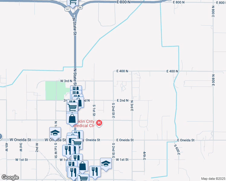 map of restaurants, bars, coffee shops, grocery stores, and more near 277 North 2nd East in Preston