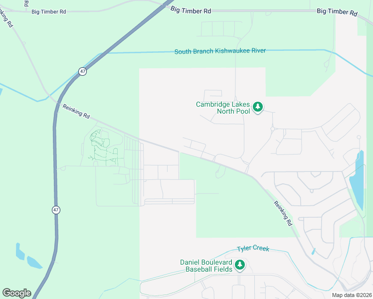 map of restaurants, bars, coffee shops, grocery stores, and more near 1533 Yosemite Way in Pingree Grove