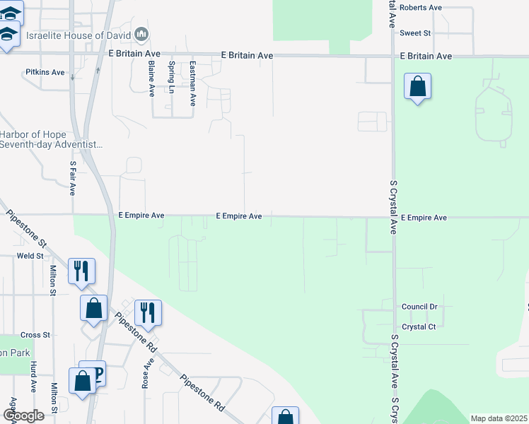 map of restaurants, bars, coffee shops, grocery stores, and more near 1385 East Empire Avenue in Benton Harbor