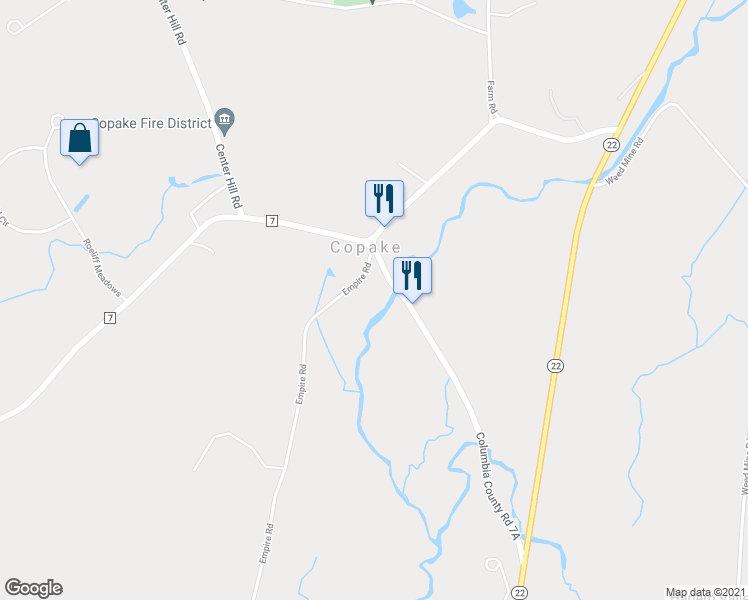 map of restaurants, bars, coffee shops, grocery stores, and more near 624 Empire Road in Copake