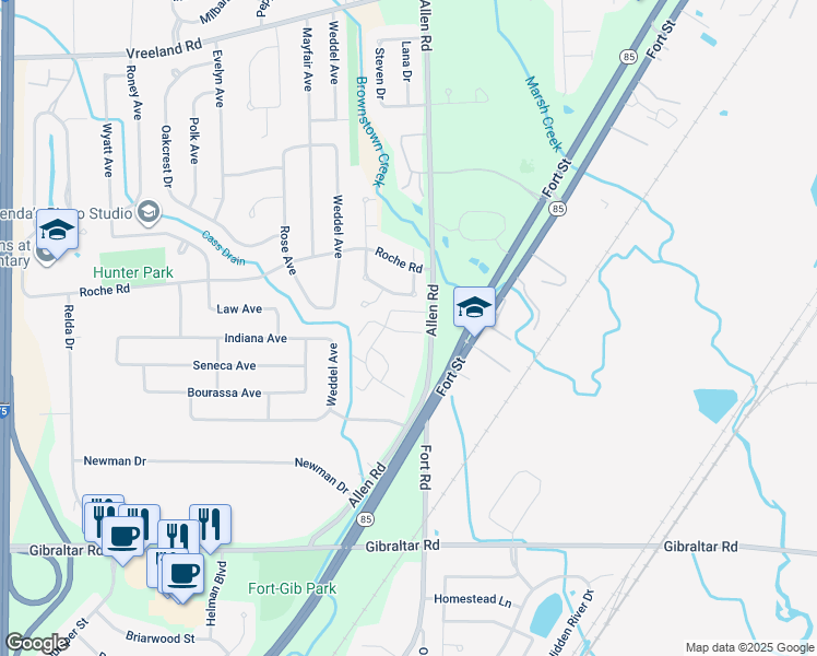 map of restaurants, bars, coffee shops, grocery stores, and more near 20036 Village Green Court in Brownstown Charter Township