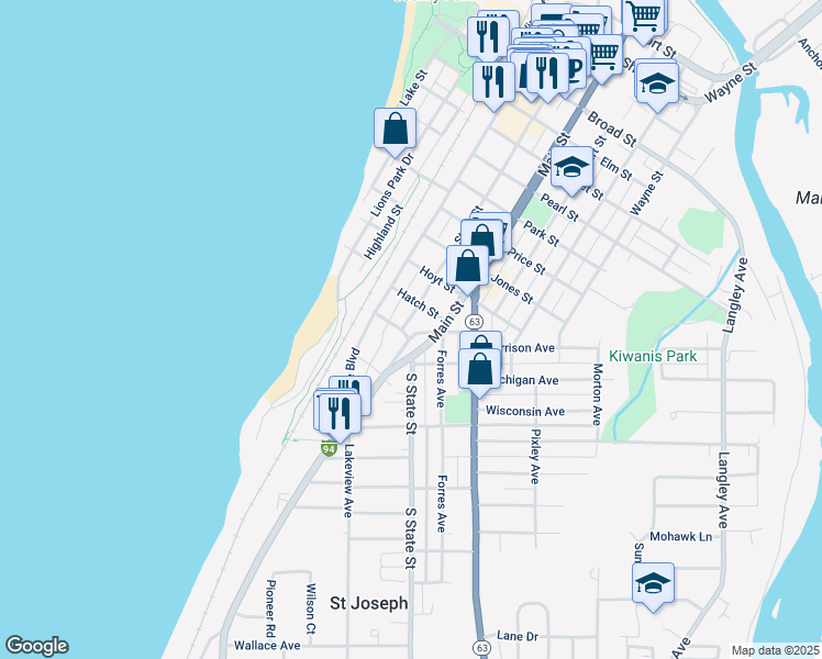 map of restaurants, bars, coffee shops, grocery stores, and more near 1218 State Street in St. Joseph