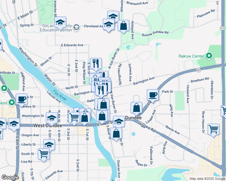map of restaurants, bars, coffee shops, grocery stores, and more near 406 Barrington Avenue in East Dundee