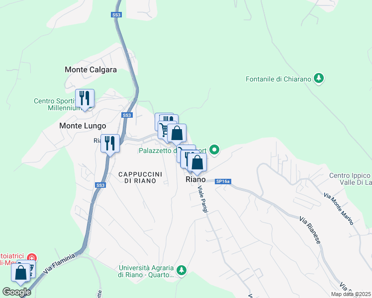 map of restaurants, bars, coffee shops, grocery stores, and more near 64 Via Giacomo Matteotti in Riano