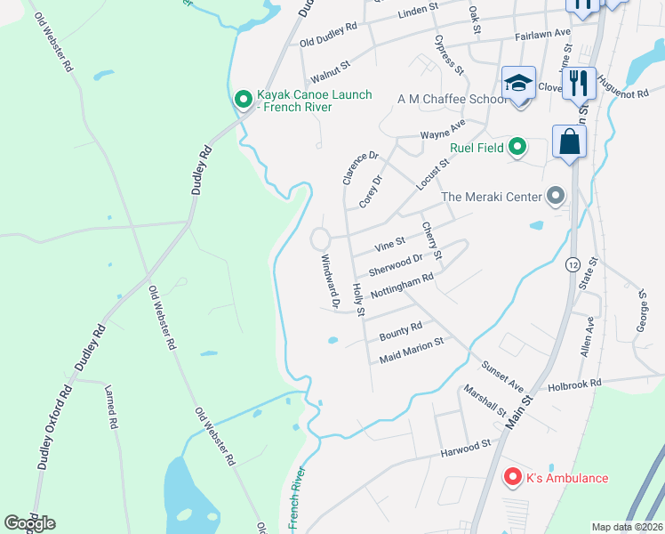 map of restaurants, bars, coffee shops, grocery stores, and more near 10 Windward Drive in Oxford