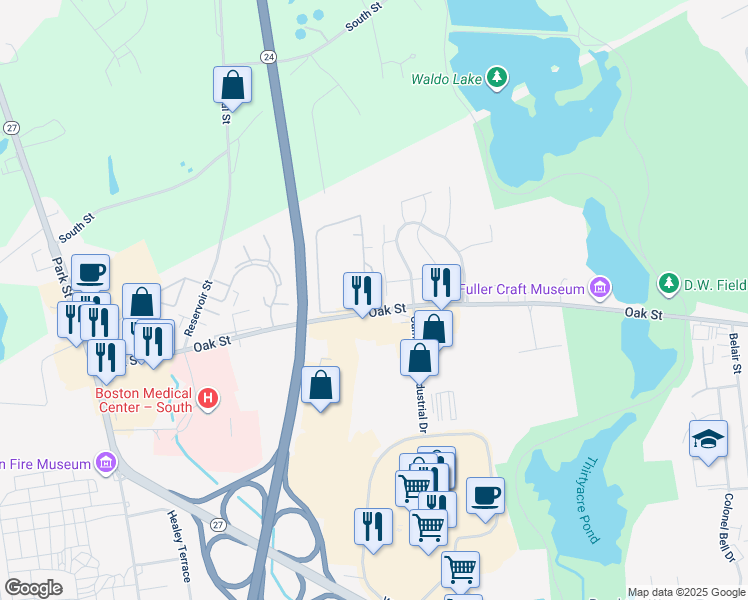 map of restaurants, bars, coffee shops, grocery stores, and more near in Brockton