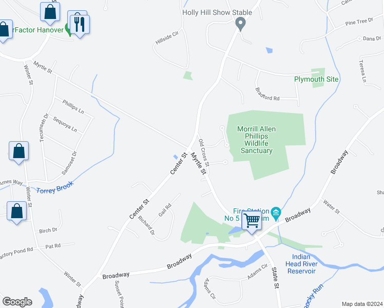 map of restaurants, bars, coffee shops, grocery stores, and more near 343 Myrtle Street in Hanover