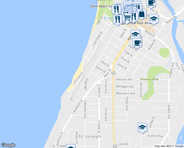 map of restaurants, bars, coffee shops, grocery stores, and more near 1218 State Street in St. Joseph